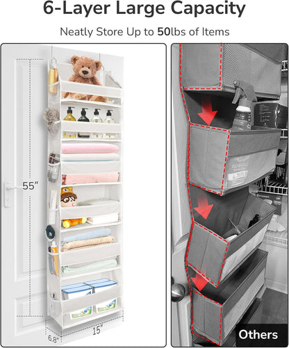ULG Over The Door Organizer with 6 Large Pockets 12 Side Pockets, 50lbs Weight Capacity Door Hanging Organizer for Bedroom, Bathroom, Pantry, Nursery Storage, Beige