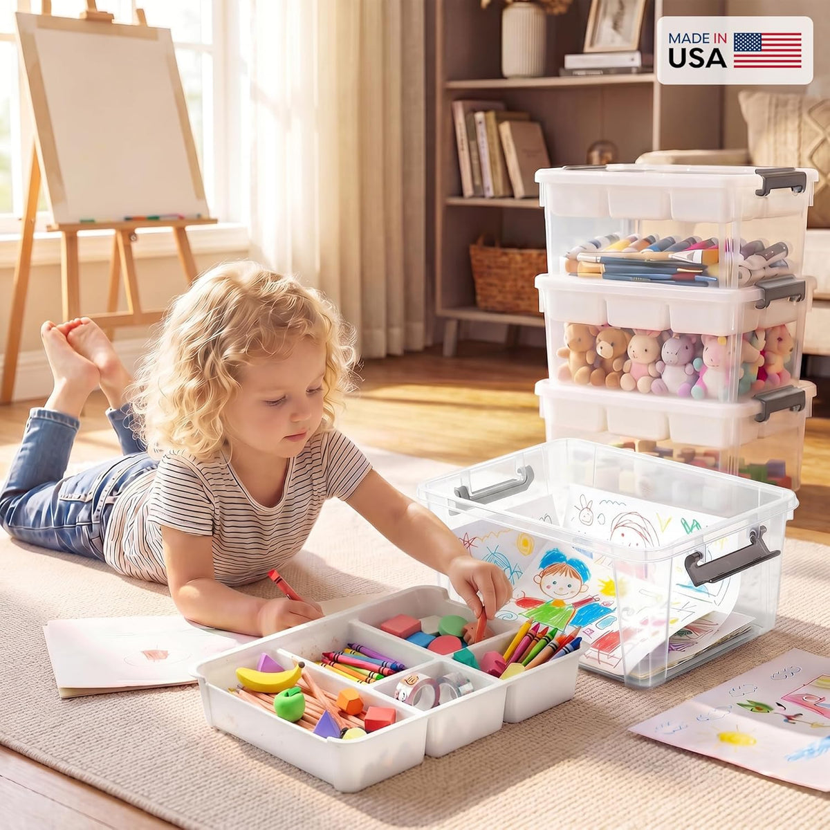 Citylife 17 QT Plastic Storage Box with Removable Tray Craft Organizers and Storage Clear Storage Container for Organizing Bead, Tool, Sewing, Playdoh