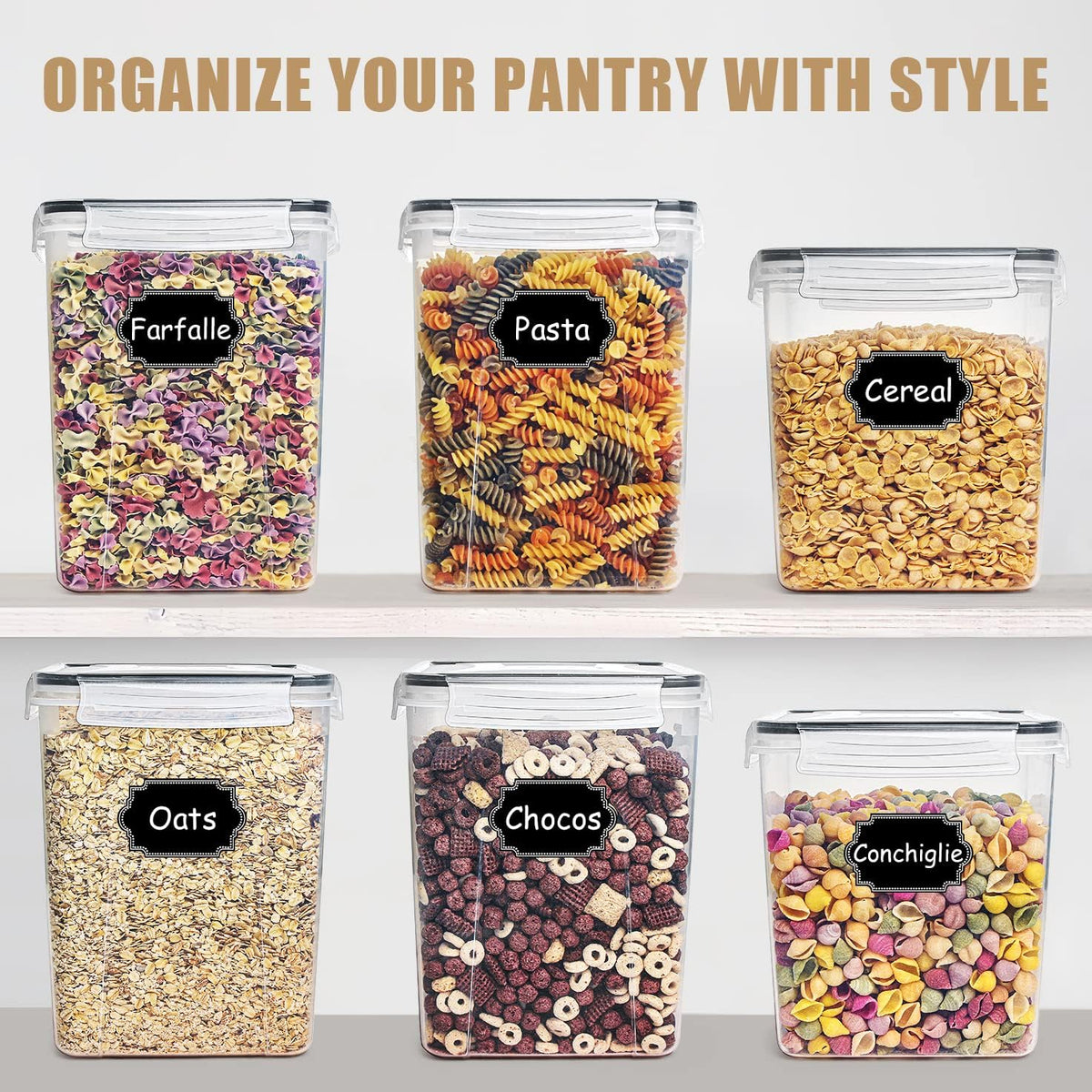 Wildone Large Food Storage Containers 5.2L /175oz, 4 Piece BPA Free Plastic Airtight Food Storage Containers for Flour, Sugar, Baking Supplies, Kitchen & Pantry Containers with 20 Labels