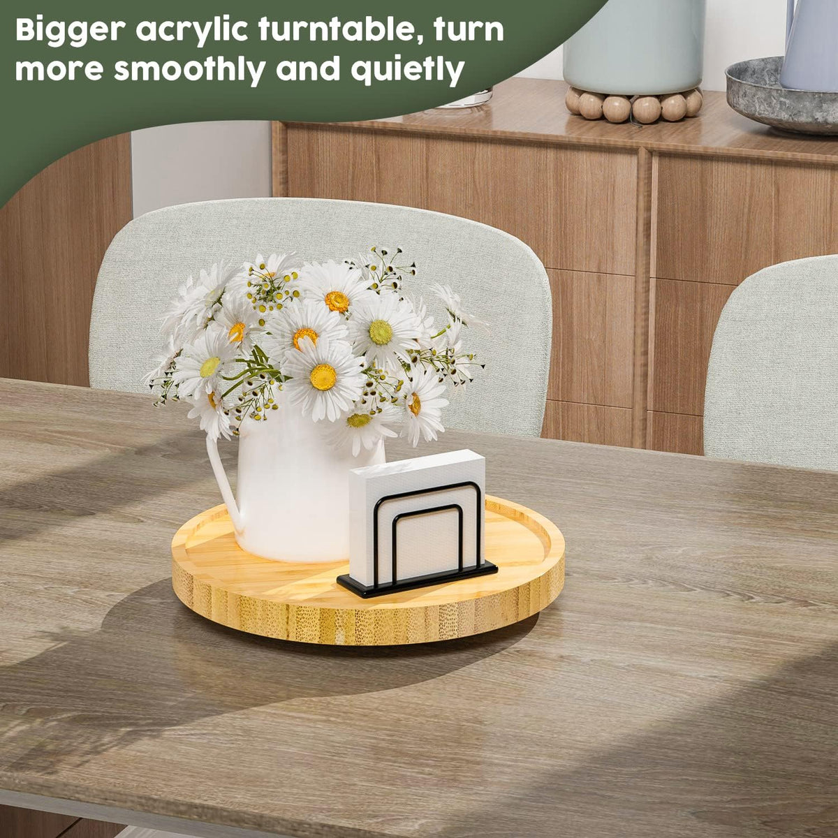 Lazy Susan Organizer, 10 Inch Non-Skid Bamboo Turntable Organizer for Salt Pepper Olive Oil and Spices Next to Stove, Wooden Lazy Susan for Table or Kitchen Countertop Organizer