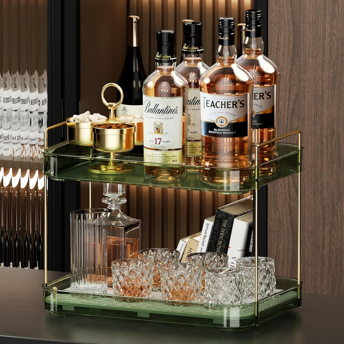 Seoneiro Whiskey Tray, Glass Cup Rack, Mug Holder, Coffee Cup Organizer, Bathroom Countertop Organizer with Drain Board Wine Glass Decorative, Food Tray, Kitchen Spice Rack
