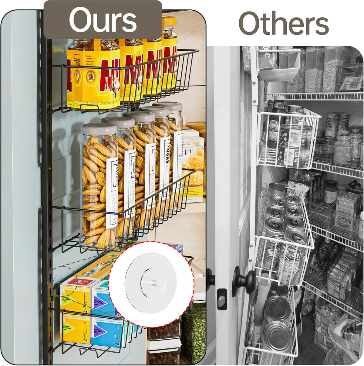 Delamu Adjustable Cabinet Door Organizer, 6-Tier Hanging Spice Rack Organizer, Metal Over the Door Pantry Organizer, Pantry Organizers and Storage Shelves for Kitchen Bathroom Laundry Room, White M