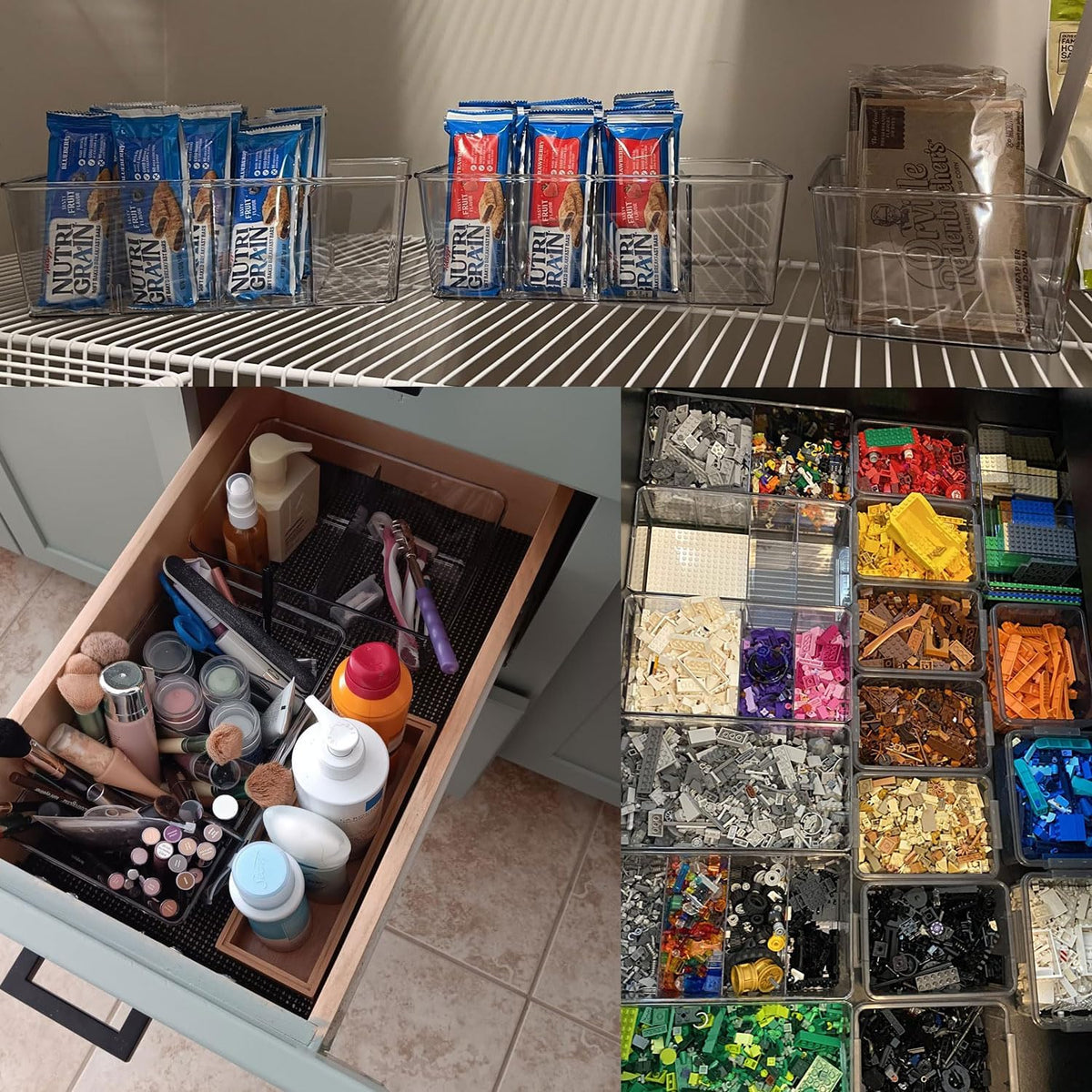 5 Pack Storage Organizer Bins, Plastic Desk Storage Bins Food Storage Organizer with 4 Slots for Pantry, Kitchen, Fridge, Cabinet Packets, Snacks, Pouches, Spice Packets