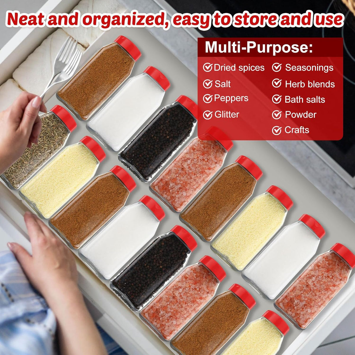 Mifoci 28 Pack 16 oz Plastic Spice Jars with Cap Square Plastic Bottle Containers with Shaker Lids and Stickers Large Seasoning Shaker Empty Powder Storage Container for Storing Salt Herbs (Black)