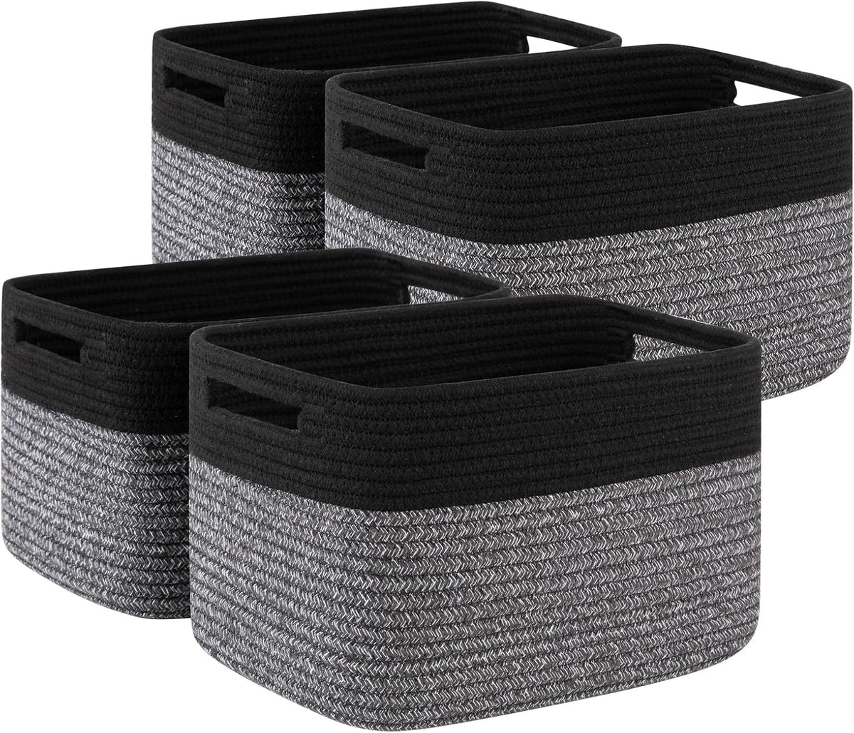 4 Pack Storage Baskets for Organizing, Woven Baskets for Shelves - Perfect for Toys, Books, Towels, and Clothes, Durable Gift Basket Bins Toy Storage, 12.7''Lx9''Wx7.8''H, Brown & White