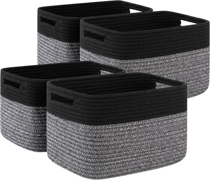 4 Pack Storage Baskets for Organizing, Woven Baskets for Shelves - Perfect for Toys, Books, Towels, and Clothes, Durable Gift Basket Bins Toy Storage, 12.7''Lx9''Wx7.8''H, Brown & White