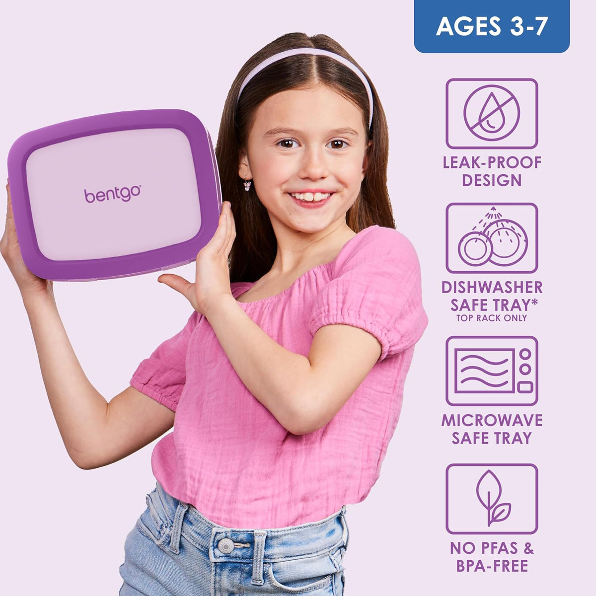 Bentgo Kids Bento-Style 5-Compartment Leak-Proof Lunch Box - Ideal Portion Sizes for Ages 3 to 7 - Durable, Drop-Proof, Dishwasher Safe, PFAS & BPA-Free & Made with Food-Safe Materials (Blue)