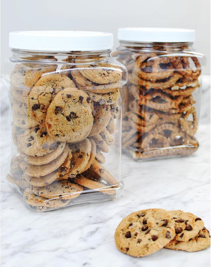 Cornucopia Brands 3-Pack Square 64oz 1/2 Gallon Plastic Canisters; 8-Cup Capacity Clear Jars w/Lids & Chalk Labels, BPA-Free Lightweight PET #1 Plastic