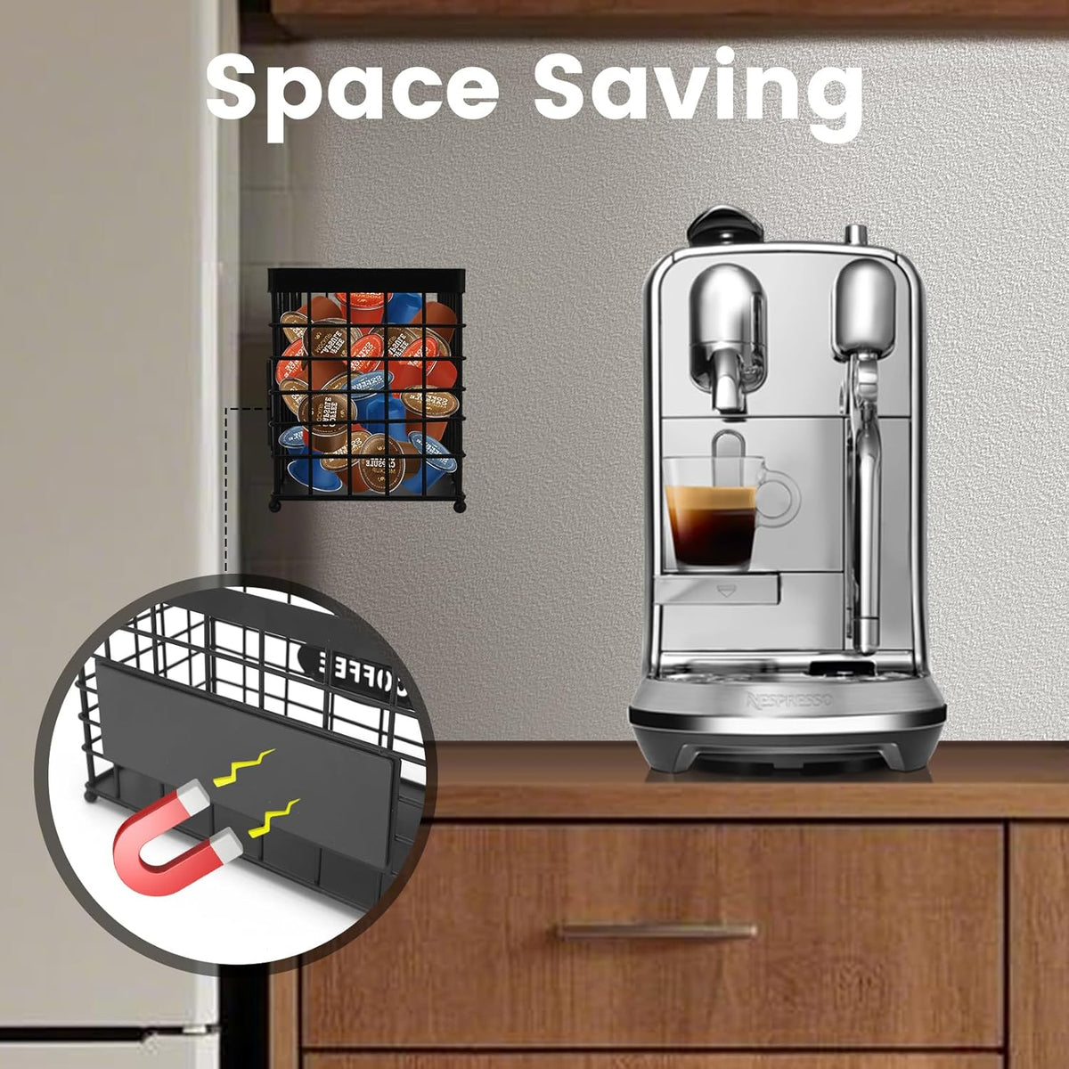 Coffee Pod Holder Basket Magnetic Coffee Pods Holder High-Capacity k Cup Holder Coffee Station Organizer,Coffee Bar Accessories.Suitable For Kitchen And Office Countertop
