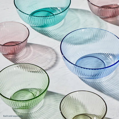 Pyrex Colors Tinted (Full Set) Sculpted Tinted Glass Mixing Bowls With Plastic Lids, Nesting Space Saving Set of Bowls For Prepping and Baking, 1.3QT, 2.3QT & 4.5QT