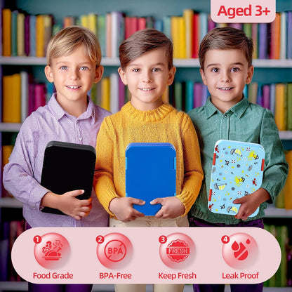 Bento Lunch Box for Kids, 6 Compartments BPA Free, Dishwasher Safe Back to School Snack Bento Lunch Containers Boxes, Ideal Portion Sizes for On-the-Go Meal, Ages 3+, School, Green Patterned