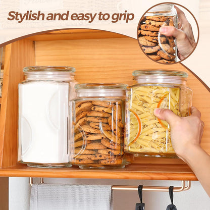 ComSaf 64 oz Glass Flour and Sugar Storage Containers Set of 2, Wide Mouth 1/2 Gallon Square Airtight Pantry Jars with Lids, Space-Saving Minimalist Kitchen Organization