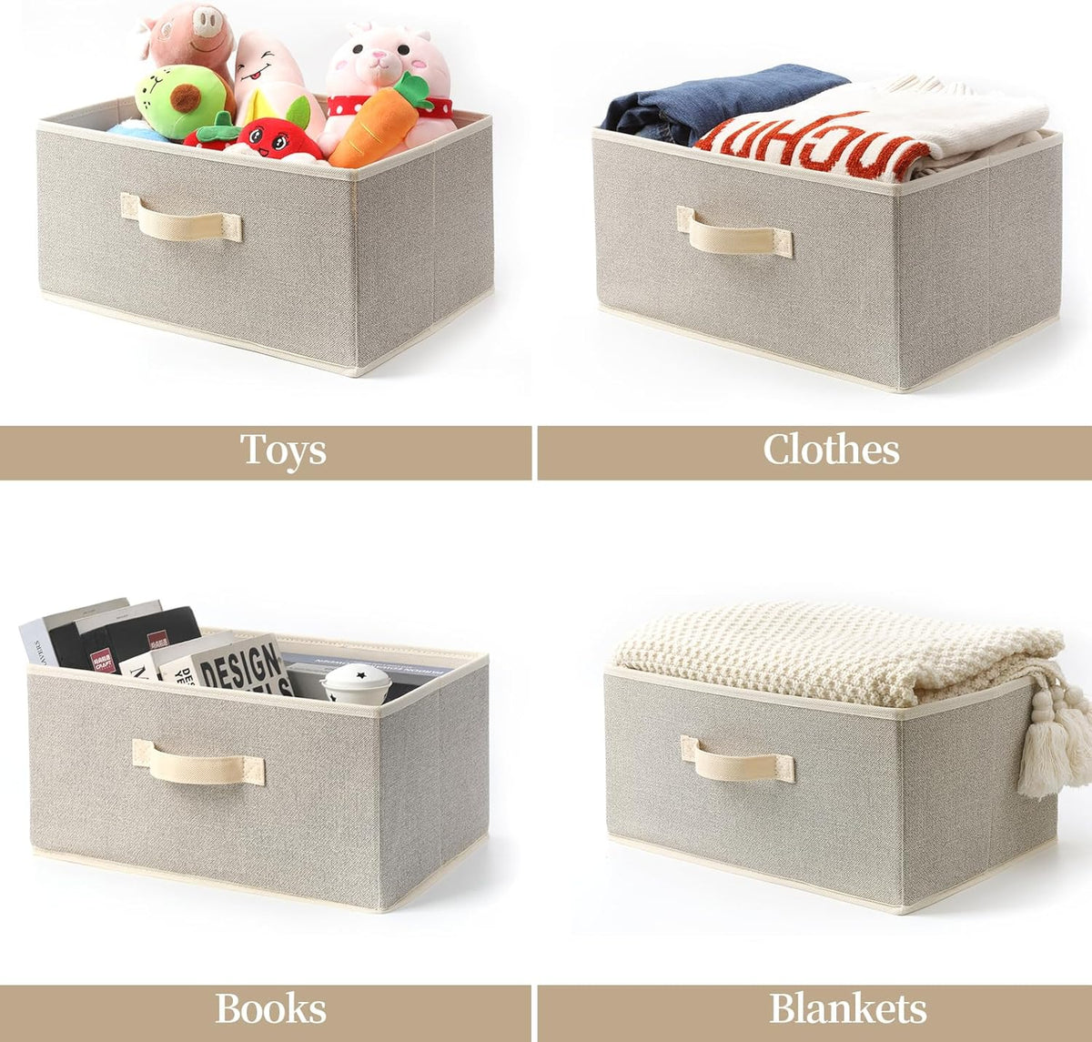 Storage Baskets, 11-Inch Woven Fabric Bins, Storage Cubes with Reinforced Handles, Organizer Bins for Closet Shelves, Foldable, for Toys, Clothes, Natural Beige (3PCS/Beige-11*11*7.8inch)