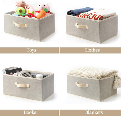 Storage Baskets, 11-Inch Woven Fabric Bins, Storage Cubes with Reinforced Handles, Organizer Bins for Closet Shelves, Foldable, for Toys, Clothes, Natural Beige (3PCS/Beige-11*11*7.8inch)