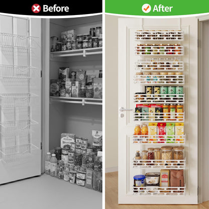 6-Tier Over the Door Pantry Organizer, Pantry Organization And Storage, Hanging Storage Organizer Spice Rack Metal Shelving for Home & Kitchen, Office Laundry Room Bathroom Black