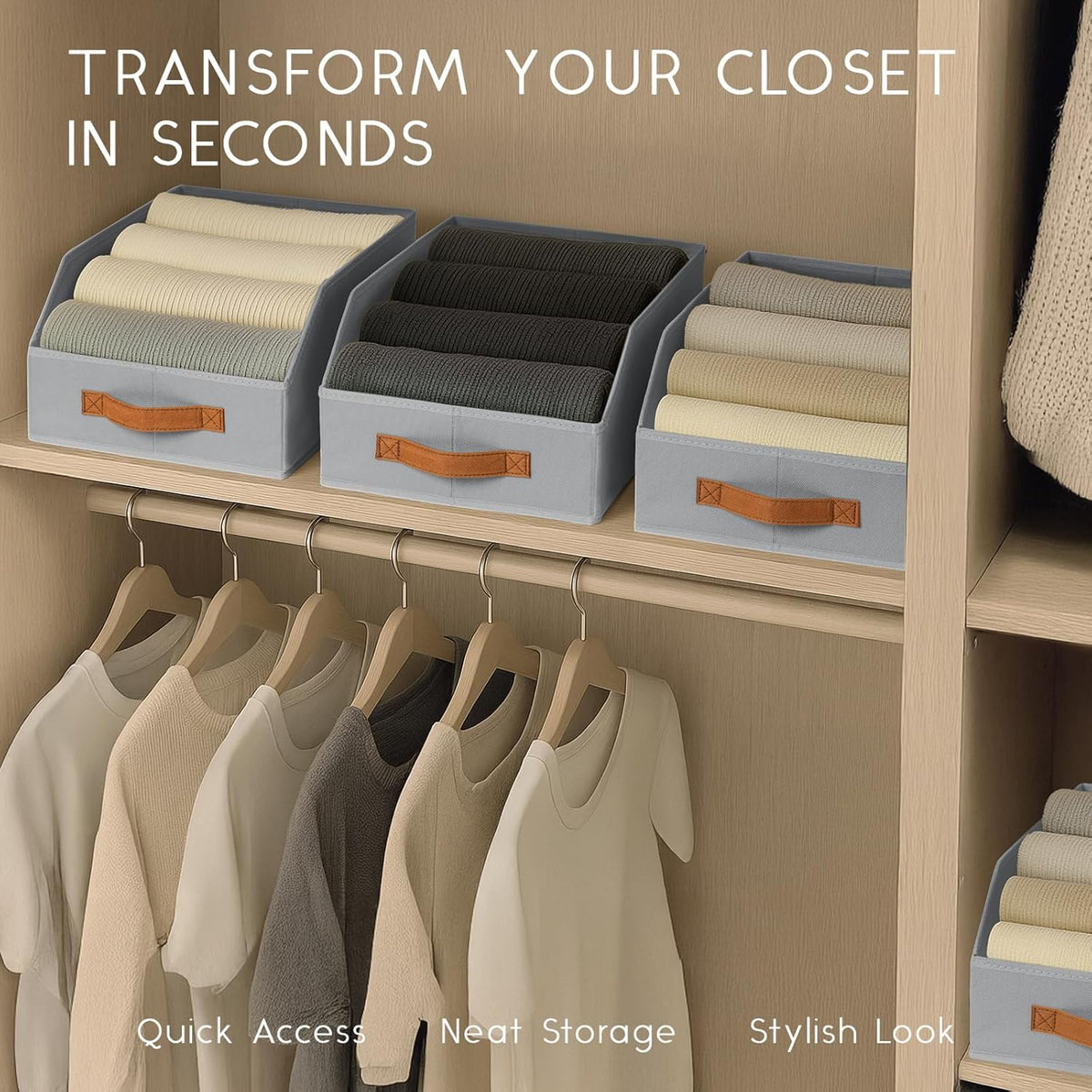 Homsorout Fabric Storage Bins for Organizing - Large Trapezoid Collapsible Storage Bins with Front Handle, Closet Organizers and Storage for Bedroom, Home Shelves, Small Spaces, Beige