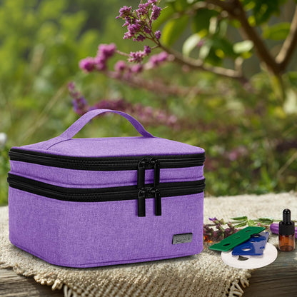 LUXJA Essential Oil Carrying Case - Holds 30 Bottles (5ml-30ml, Also Fits for Roller Bottles), Double-Layer Organizer for Essential Oil and Accessories, Black (Bag Only)