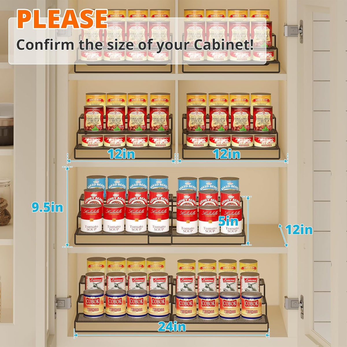 Dmevkic Expandable Can Organizer for Pantry,3-Tier Adjustable Can Organizers and Storage Holds Up to 24 Cans,Can Storage Rack for Pantry,Kitchen,Cabinet