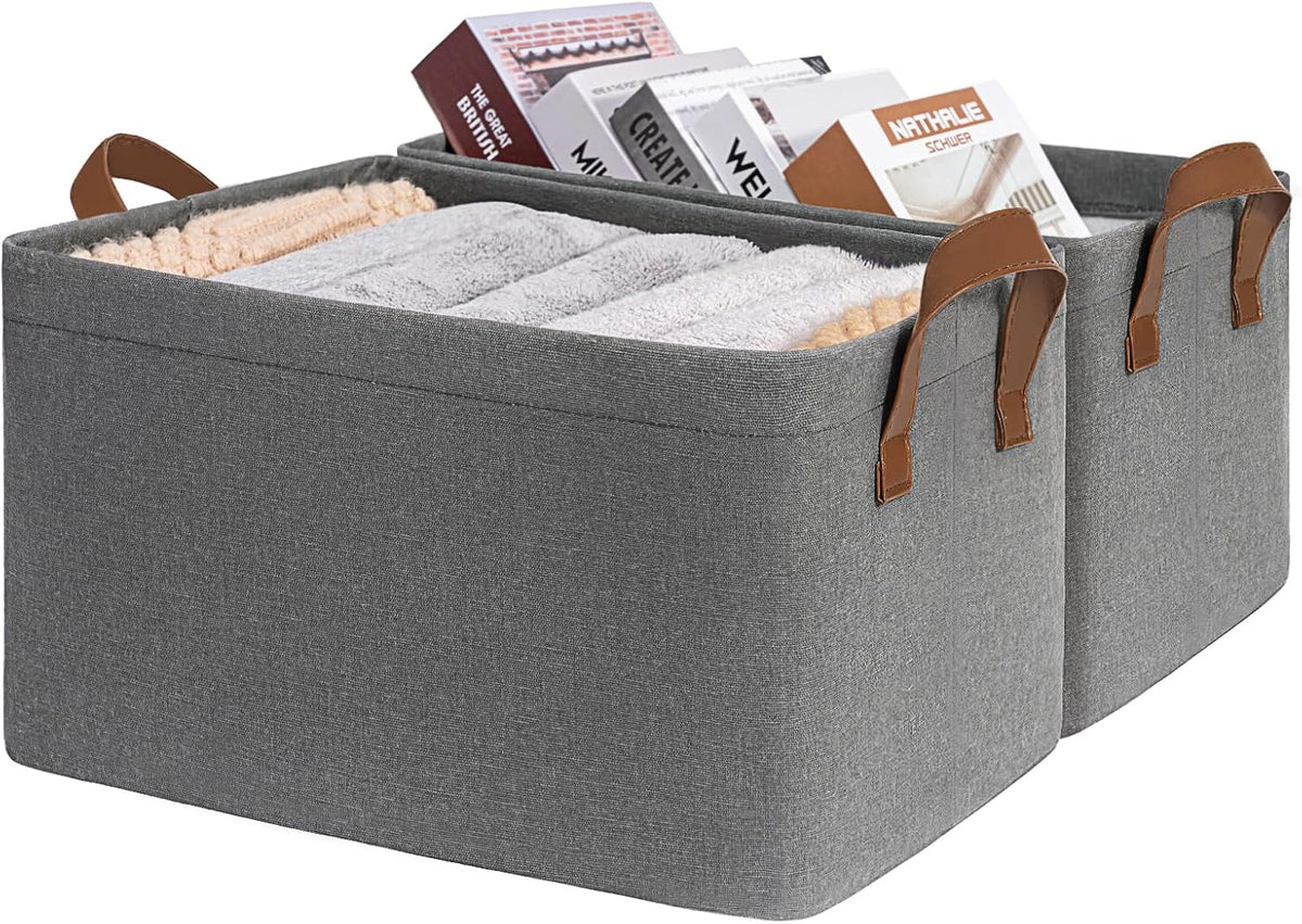 CHICVITA Large Storage Baskets for Shelves, Fabric Storage Bins with Metal Frame, Closet Organizers and Storage Boxes for Clothes Toy, Beige
