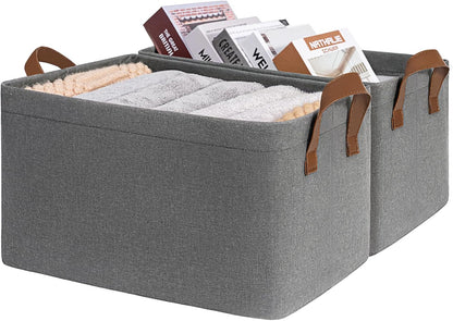 CHICVITA Large Storage Baskets for Shelves, Fabric Storage Bins with Metal Frame, Closet Organizers and Storage Boxes for Clothes Toy, Beige
