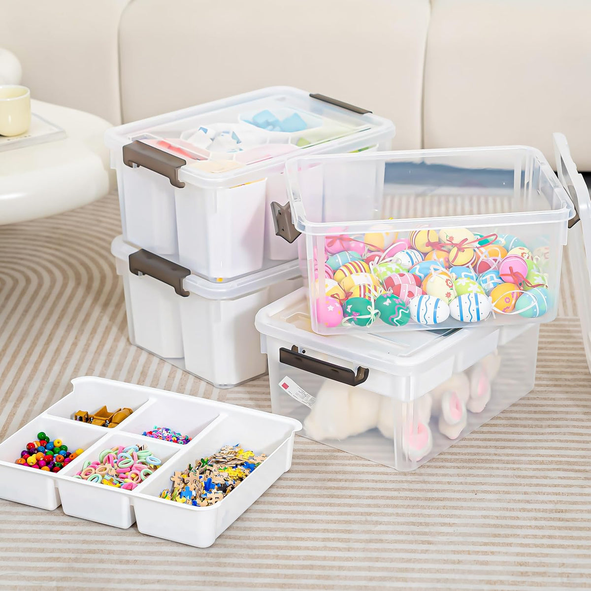 Citylife 17 QT Plastic Storage Box with Removable Tray Craft Organizers and Storage Clear Storage Container for Organizing Bead, Tool, Sewing, Playdoh