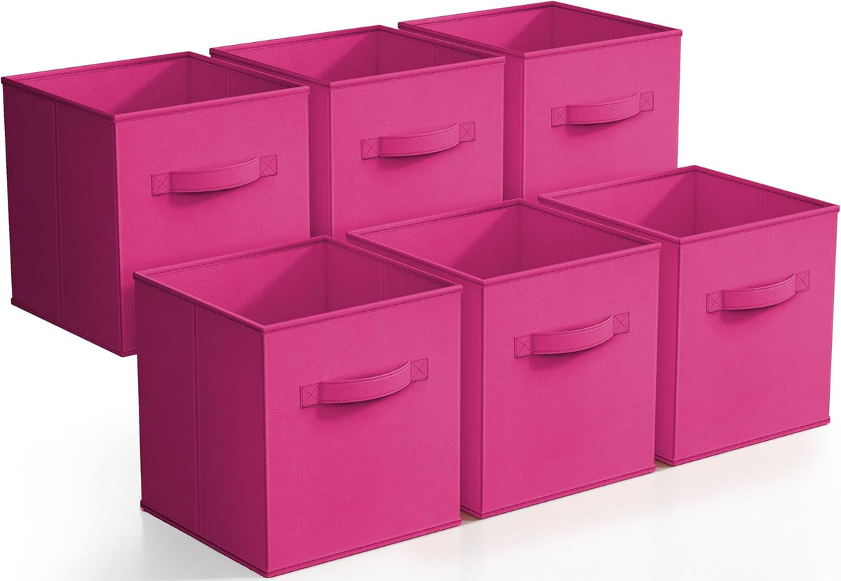 Sorbus Foldable Storage Cubes - 6 Fabric Baskets for Organizing Pantry, Closet, Shelf, Nursery, Playroom, Toy Box, Cubby -11 Inch Dual Handle Collapsible Closet Organizers and Storage Bins (Navy Blue)