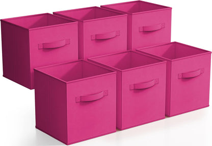 Sorbus Foldable Storage Cubes - 6 Fabric Baskets for Organizing Pantry, Closet, Shelf, Nursery, Playroom, Toy Box, Cubby -11 Inch Dual Handle Collapsible Closet Organizers and Storage Bins (Navy Blue)