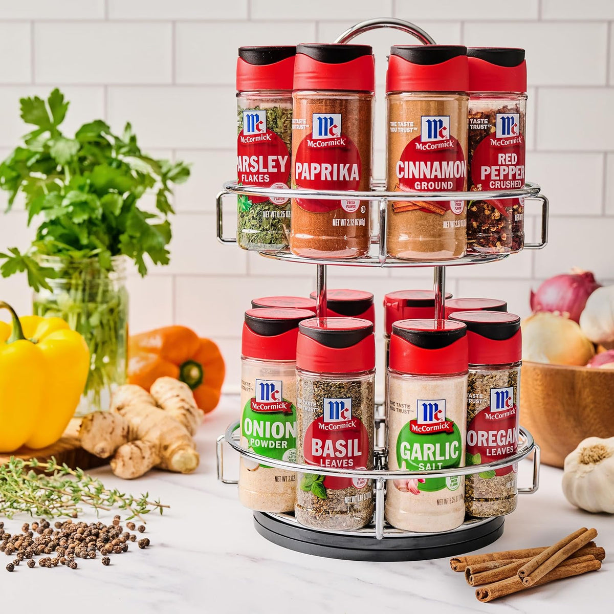 McCormick Spice Rack, Two Tier Chrome, Featuring 16 Herbs & Spices for Everyday Cooking, Great Gift for Housewarming, Wedding & Bridal Shower, 26.09 oz