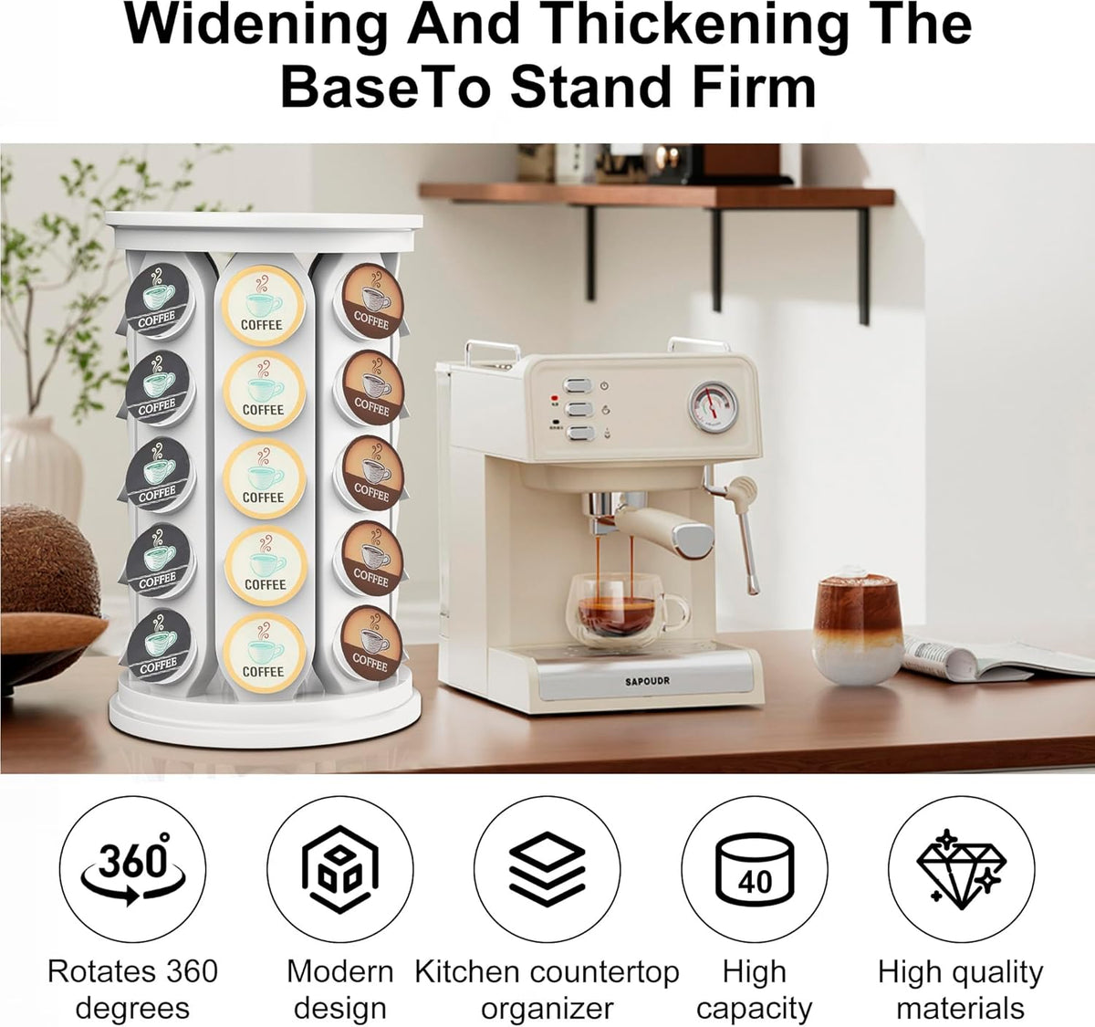 CEHNCEH K Cup Holder, Coffee Pods Holder Storage Organizer Stand Carousel Compatible with 40 Keurig K-Cup Pods, Home or Office Kitchen Counter (Black)