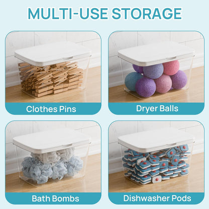 Vtopmart 4 Pack Laundry Pods Container and Dryer Sheet Holder, Detergent Powder Container with Lids &Labels & Scoop for Laundry Room Organization, Laundry Storage for Powder, Pods, Scent Booster Beads