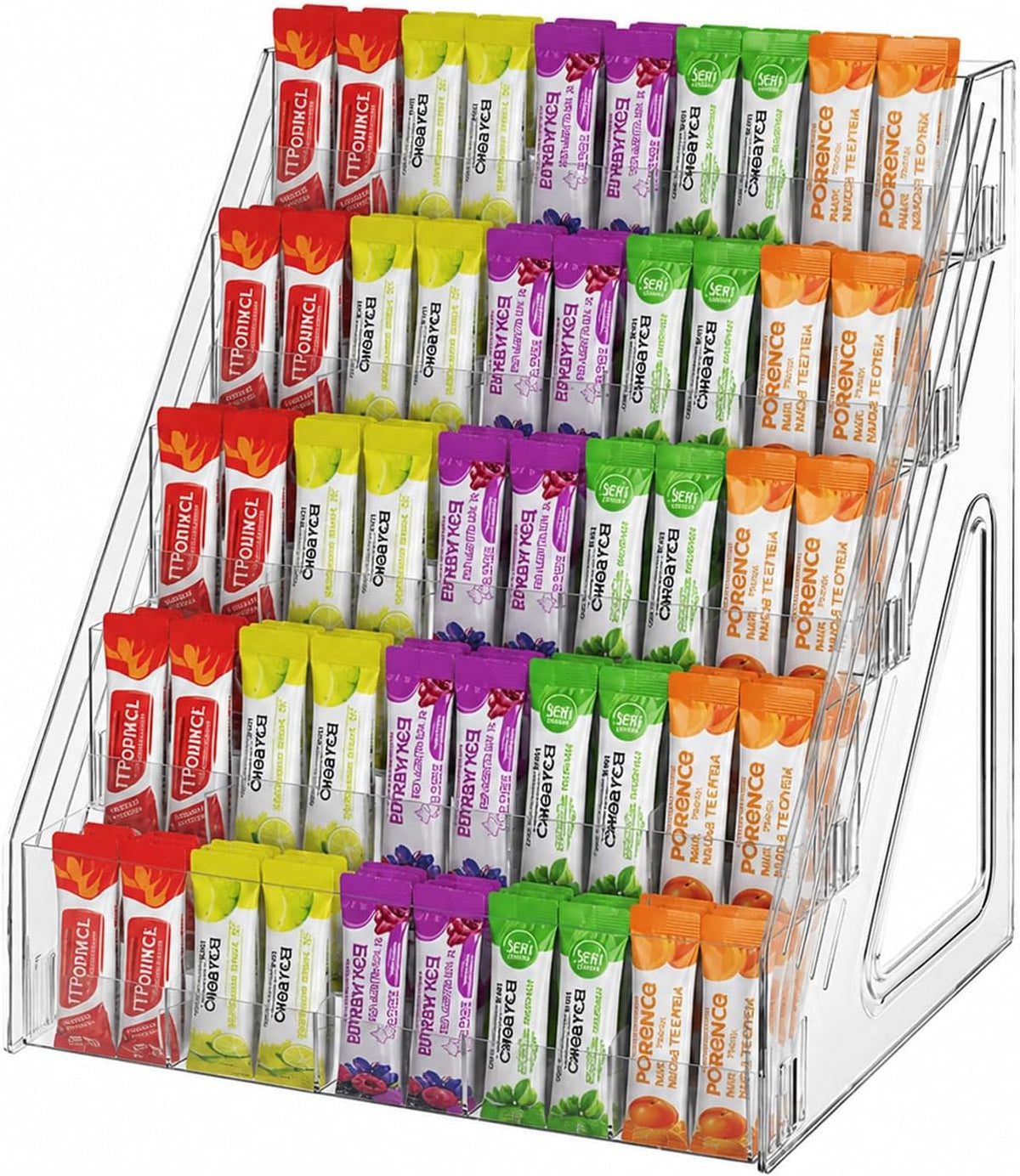 3-Tier Acrylic Drink Packet Organizer with 15 Compartments, Sugar Packets Drink Mix Organizer, Water Flavor Packet Holder for Kitchen Pantry Cabinet Storage,Coffee Station