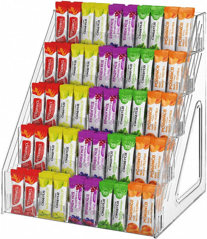3-Tier Acrylic Drink Packet Organizer with 15 Compartments, Sugar Packets Drink Mix Organizer, Water Flavor Packet Holder for Kitchen Pantry Cabinet Storage,Coffee Station