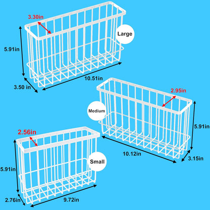 Cabinet Door Organizer Basket 2 Pack, Foil and Plastic Wrap Organizer with 2 Sponges, Lid Organizers Inside Cabinet, Metal Basket for Kitchen Organizers and Storage, Utility, Black (Medium,Large)