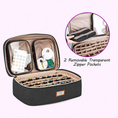 CURMIO Essential Oil Storage Case for 40 Bottles (5ml-30ml), Essential Oils Organizer Case with 2 Detachable Visible Pouches and Portable Handle, Patented Design, Gray (Bag Only)