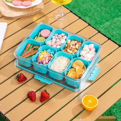WACOI Divided Snack Serving Tray with Lid and Handle travel Snackle Box Charcuterie Container Portable Storage Organizer for Candy, Fruits, Nuts, Snacks 1Pack White