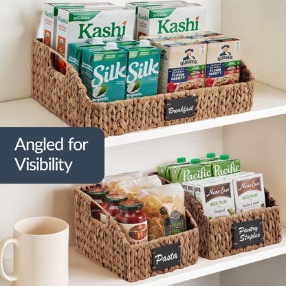 Best Choice Products Water Hyacinth Pantry Storage Baskets, Wicker Baskets w/Built-in Handles, Handwoven Shelf Baskets for Organizing, Pantry Organizers and Storage, 3-Pack - Natural