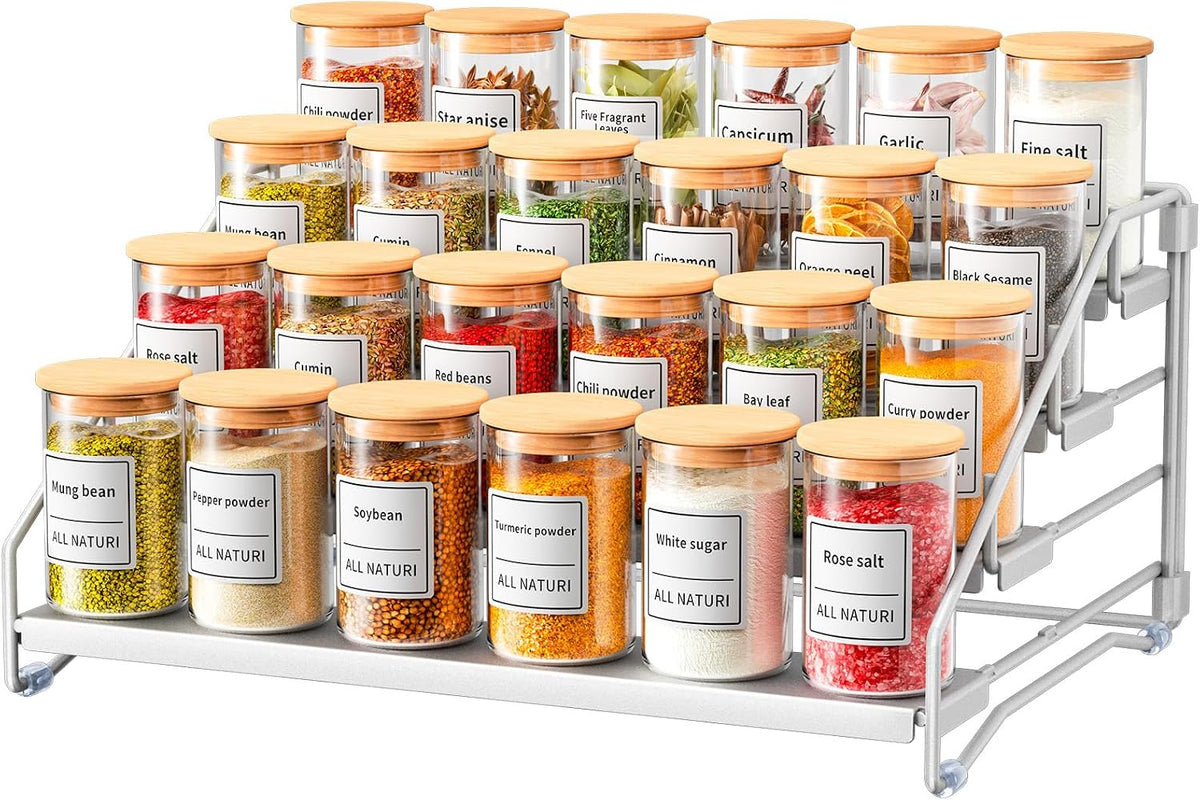 RCHYFEED Spice Rack Organizer for Cabinet Pantry,4 Tier Spice Rack Countertop, Depth Adjustable Spice Organization for Cabinet,Tierd Seasoning Organizer for Cabinet(Black) | for Cabinet Pantry