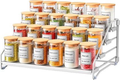 RCHYFEED Spice Rack Organizer for Cabinet Pantry,4 Tier Spice Rack Countertop, Depth Adjustable Spice Organization for Cabinet,Tierd Seasoning Organizer for Cabinet(Black) | for Cabinet Pantry
