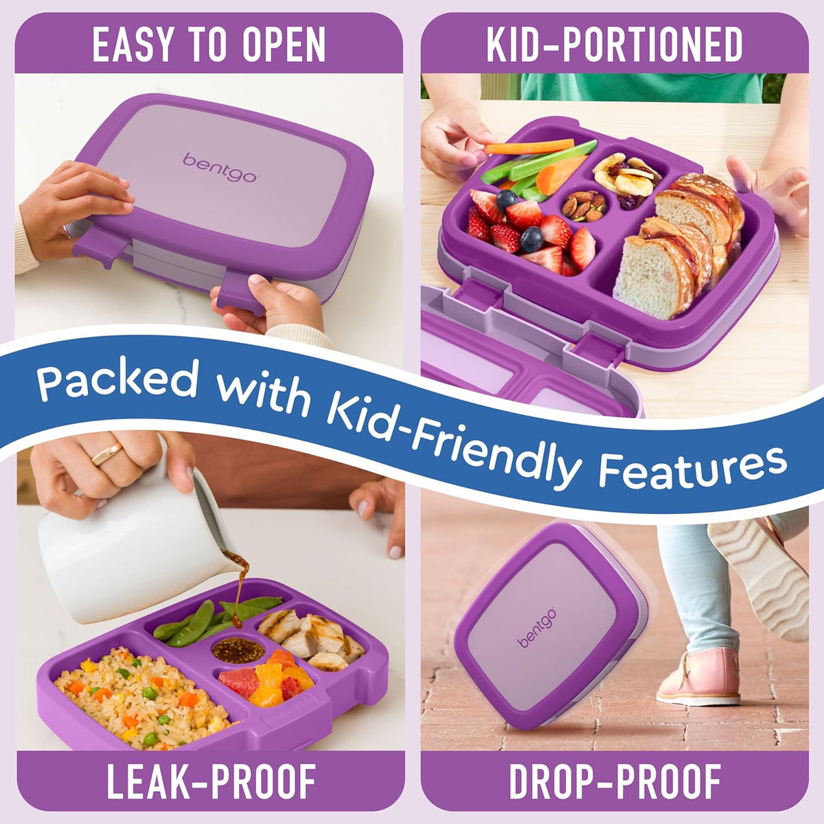 Bentgo Kids Bento-Style 5-Compartment Leak-Proof Lunch Box - Ideal Portion Sizes for Ages 3 to 7 - Durable, Drop-Proof, Dishwasher Safe, PFAS & BPA-Free & Made with Food-Safe Materials (Blue)