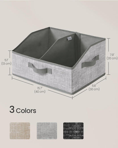 SONGMICS Set of 6 Storage Baskets, Foldable Storage Bins, Fabric Boxes, 15.7 x 11.8 x 7.9 Inches, Closet Storage Organizers, 3 Handles, for Bedroom, Living Room, Summer Sand URFB0140K01