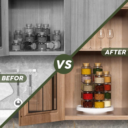 Lazy Susan Organizer, 10 Inch Non-Skid Bamboo Turntable Organizer for Salt Pepper Olive Oil and Spices Next to Stove, Wooden Lazy Susan for Table or Kitchen Countertop Organizer