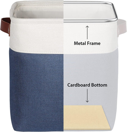 Univivi 4PC Small Fabric Storage Bins,15x6x5 inch Long Narrow Storage Baskets with PU Handles for Closet,Cabinet,Countertop Organizing Small Items (Gray,15x6x5 inch)