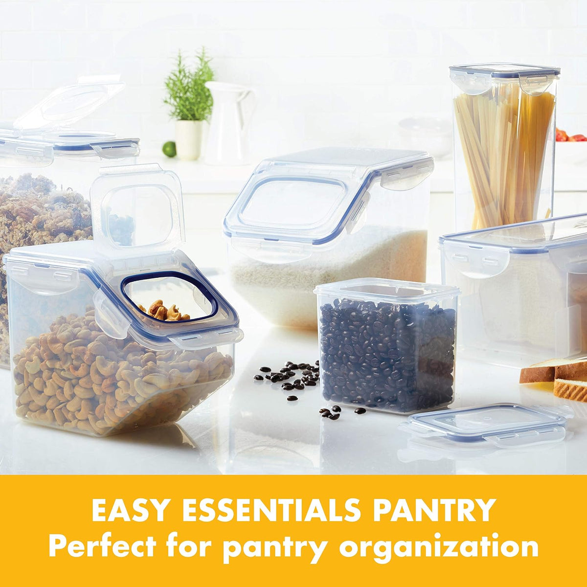 LOCK & LOCK Easy Essentials Food lids (flip-top) / Pantry Storage/Airtight containers, BPA Free, top-16.5 Cup-for Cereal, Clear