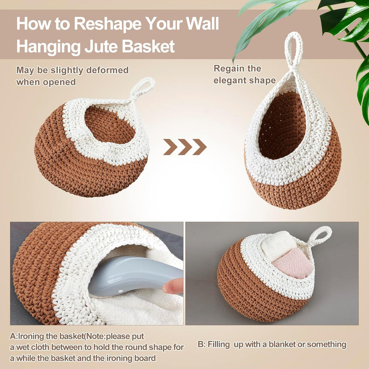 Honeydak Boho Decor Hanging Wall Baskets for Kitchen 3 Pack Teardrop Baskets with Hooks Storage Fruit Onion Vegetable Potato for Home 3 Sizes(Linen,Teardrop,Jute)