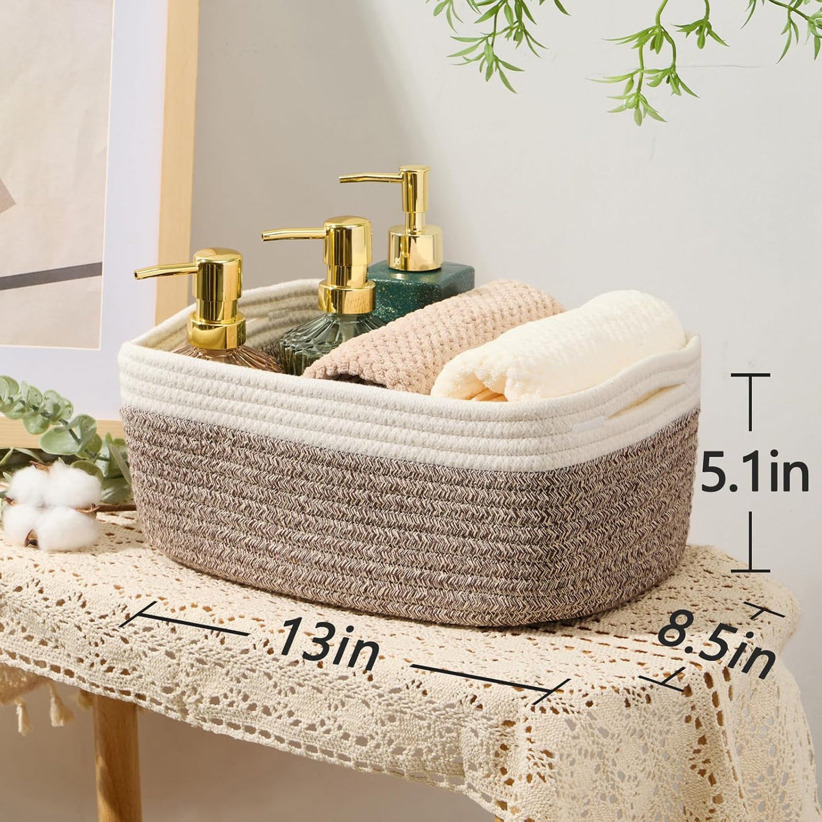 MiniArk Small Storage Baskets for Organizing | Closet Organizer Bins | Shelf Toy Basket | Woven Rope Baskets | Cube Decorative Box | Shallow Basket | L11.5xW7.5xH4.7| Brown