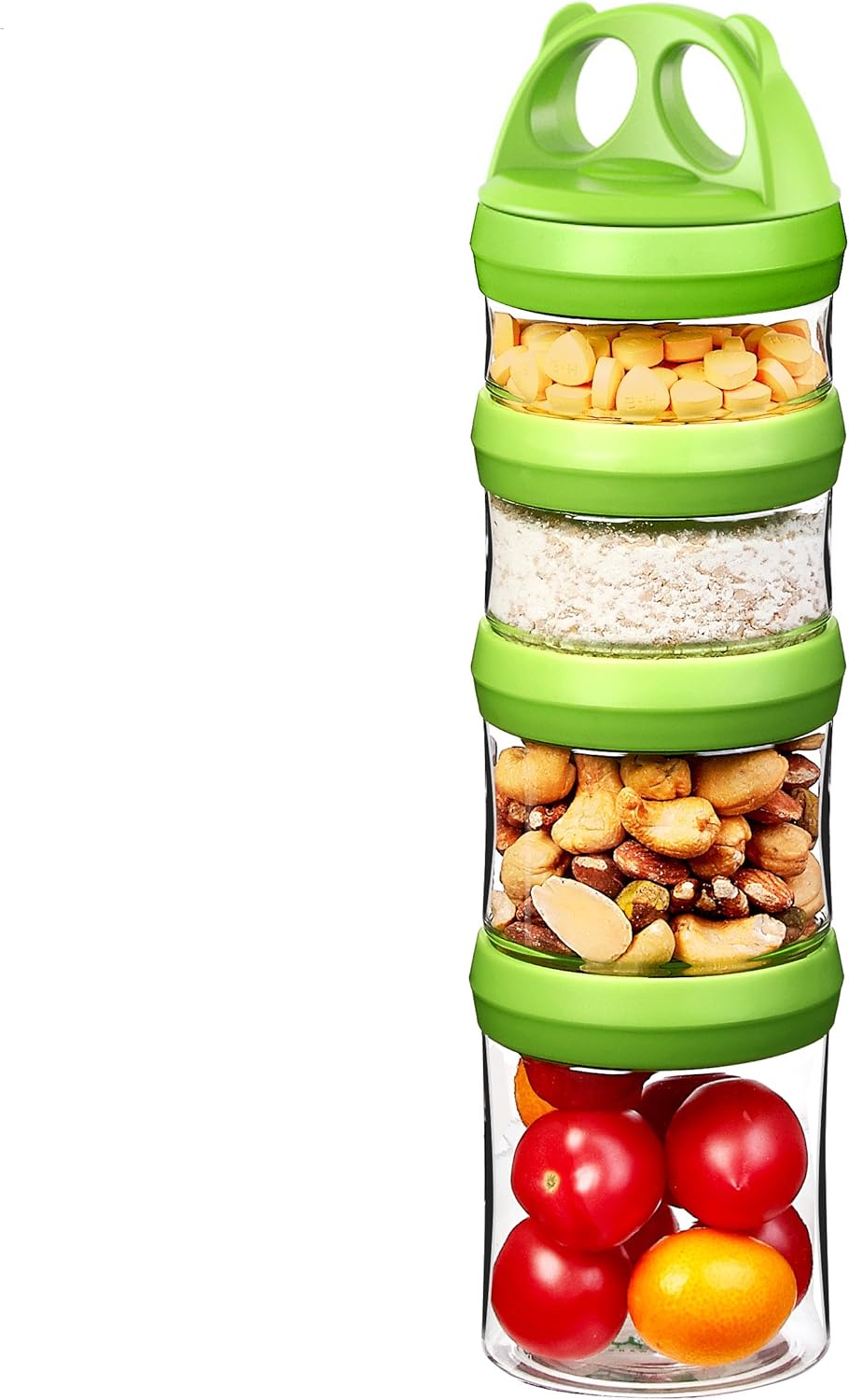 SELEWARE Portable Stackable Food Storage Containers for Snacks Formula Powder and Drinks Twist Lock System Airtight Leak-proof BPA and Phthalate Free 4 Piece Jars 31oz Blue