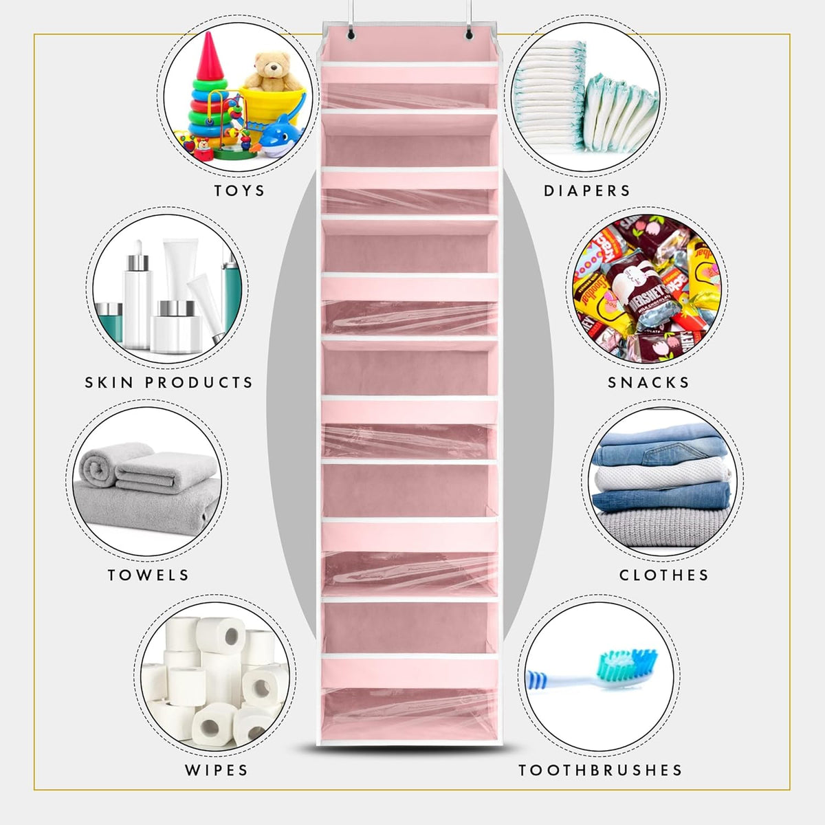 HOMELUX THEORY UPGRADED 6 Tiers Over The Door Organizer Hanging - 100D EXTRA THICK & 50lbs HUGE CAPACITY, 12 Side Mesh Pockets Over The Door Shoe Organizer, Hanging Closet Organizer (Ivory, 1pc)