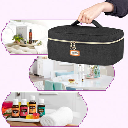 CURMIO Essential Oil Storage Case for 40 Bottles (5ml-30ml), Essential Oils Organizer Case with 2 Detachable Visible Pouches and Portable Handle, Patented Design, Gray (Bag Only)