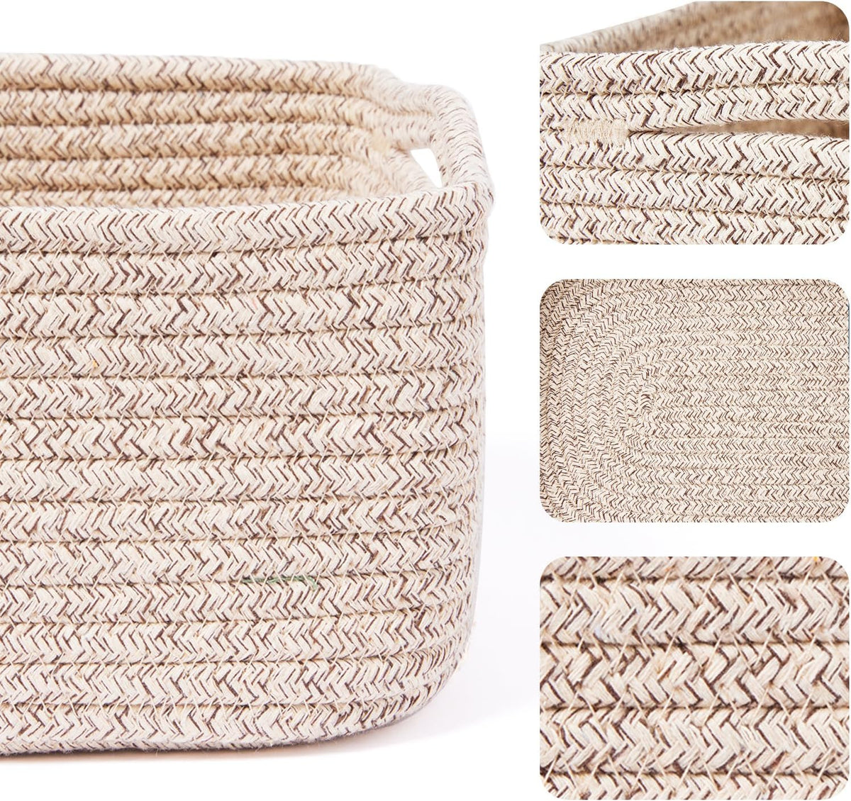 MiniArk Small Storage Baskets for Organizing | Closet Organizer Bins | Shelf Toy Basket | Woven Rope Baskets | Cube Decorative Box | Shallow Basket | L11.5xW7.5xH4.7| Brown