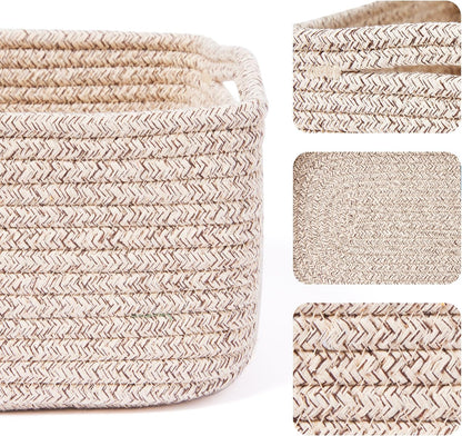 MiniArk Small Storage Baskets for Organizing | Closet Organizer Bins | Shelf Toy Basket | Woven Rope Baskets | Cube Decorative Box | Shallow Basket | L11.5xW7.5xH4.7| Brown